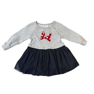 Gap x Disney Minnie Mouse Dress 18-24M Gray Sweatshirt Navy Tulle Skirt